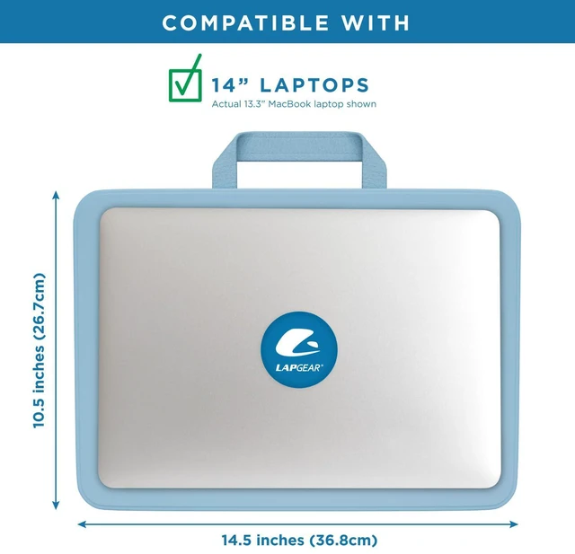 Alt view image 3 of 7 - Compact Lap Desk Sky Blue, Fits 14" Laptops Microbead Cushion, Built-In Pencil Slot, Carry Handle, Fits Standard Letter-Size Paper (8.5" × 11")