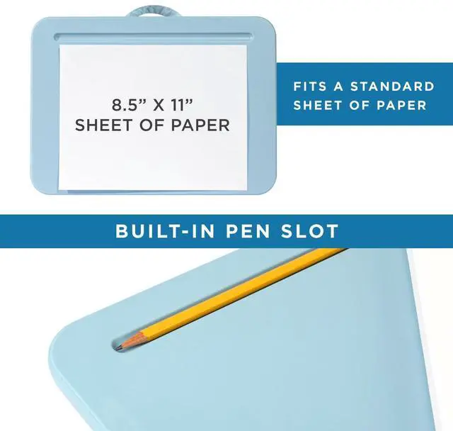 Alt view image 4 of 7 - Compact Lap Desk Sky Blue, Fits 14" Laptops Microbead Cushion, Built-In Pencil Slot, Carry Handle, Fits Standard Letter-Size Paper (8.5" × 11")