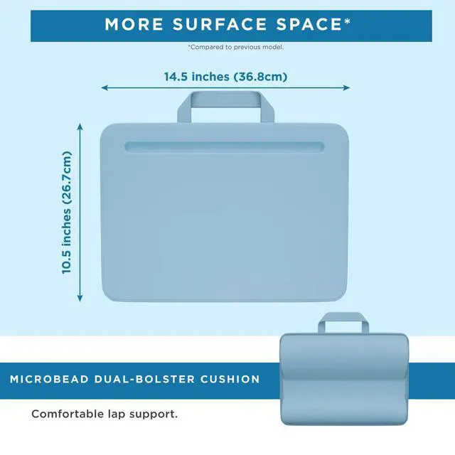 Alt view image 5 of 7 - Compact Lap Desk Sky Blue, Fits 14" Laptops Microbead Cushion, Built-In Pencil Slot, Carry Handle, Fits Standard Letter-Size Paper (8.5" × 11")