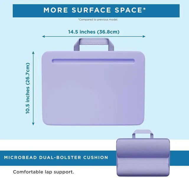 Alt view image 5 of 7 - Compact Lap Desk Purple Amethyst, Fits 14" Laptops Microbead Cushion, Built-In Pencil Slot, Carry Handle, Fits Standard Letter-Size Paper (8.5" × 11")