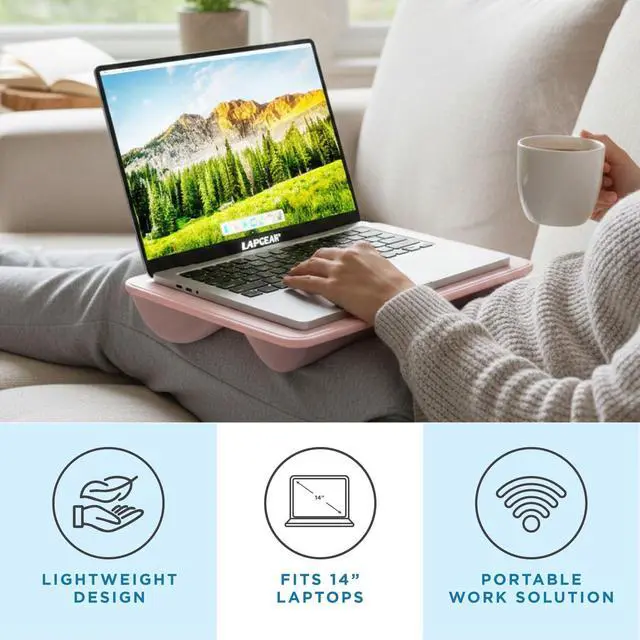 Alt view image 2 of 7 - Compact Lap Desk Rose Quartz, Fits 14" Laptops Microbead Cushion, Built-In Pencil Slot, Carry Handle, Fits Standard Letter-Size Paper (8.5" × 11")