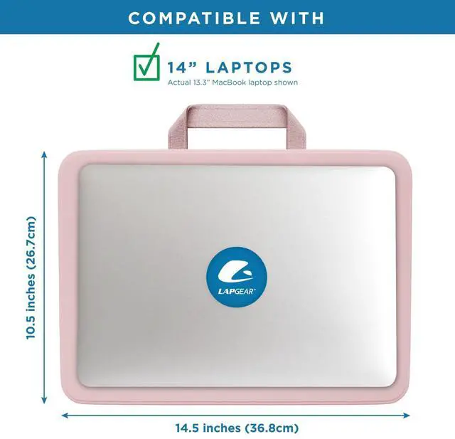 Alt view image 3 of 7 - Compact Lap Desk Rose Quartz, Fits 14" Laptops Microbead Cushion, Built-In Pencil Slot, Carry Handle, Fits Standard Letter-Size Paper (8.5" × 11")