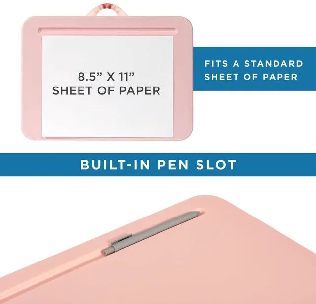 Alt view image 4 of 7 - Compact Lap Desk Rose Quartz, Fits 14" Laptops Microbead Cushion, Built-In Pencil Slot, Carry Handle, Fits Standard Letter-Size Paper (8.5" × 11")