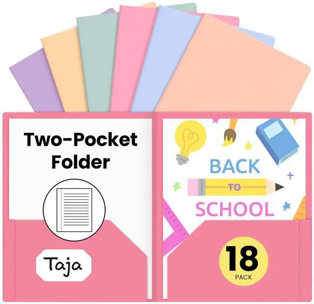 Main image of Plastic Folders with Pockets (18 Pack, Assorted Pastel Colors), 2-Pocket Folders with Business Card Slot, Heavy Duty, Fit Letter Size Documents, Perfect for School, Office & Business
