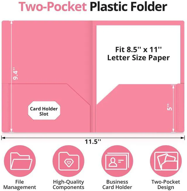 Alt view image 2 of 7 - Plastic Folders with Pockets (18 Pack, Assorted Pastel Colors), 2-Pocket Folders with Business Card Slot, Heavy Duty, Fit Letter Size Documents, Perfect for School, Office & Business
