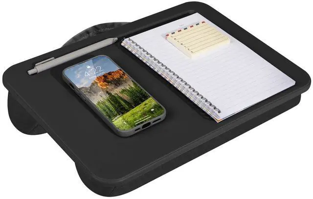 Main image of Compact Lap Desk Black, Fits 14" Laptops Microbead Cushion, Built-In Pencil Slot, Carry Handle, Fits Standard Letter-Size Paper (8.5" × 11")