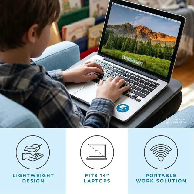 Alt view image 2 of 7 - Compact Lap Desk Black, Fits 14" Laptops Microbead Cushion, Built-In Pencil Slot, Carry Handle, Fits Standard Letter-Size Paper (8.5" × 11")
