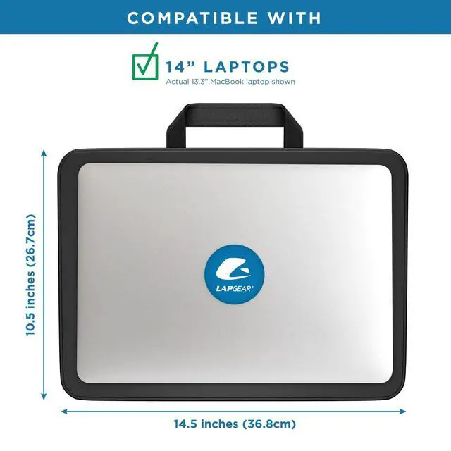 Alt view image 3 of 7 - Compact Lap Desk Black, Fits 14" Laptops Microbead Cushion, Built-In Pencil Slot, Carry Handle, Fits Standard Letter-Size Paper (8.5" × 11")