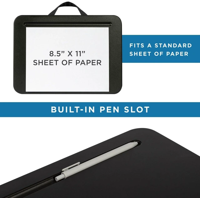 Alt view image 4 of 7 - Compact Lap Desk Black, Fits 14" Laptops Microbead Cushion, Built-In Pencil Slot, Carry Handle, Fits Standard Letter-Size Paper (8.5" × 11")