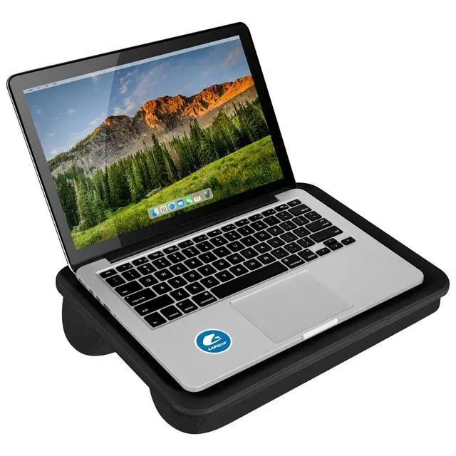 Alt view image 7 of 7 - Compact Lap Desk Black, Fits 14" Laptops Microbead Cushion, Built-In Pencil Slot, Carry Handle, Fits Standard Letter-Size Paper (8.5" × 11")