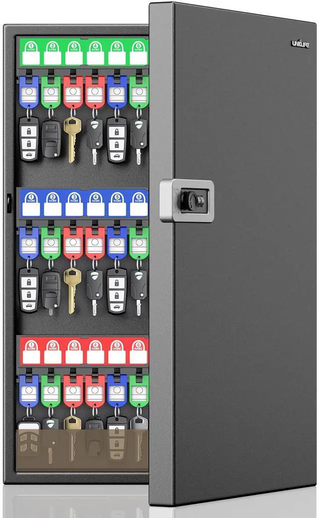 Main image of Key Lock Box with Code, 72 Keys Capacity Wall mount key box, steel key cabinet, 3 digit combination lock, writable key racks & tags, office hotel & company