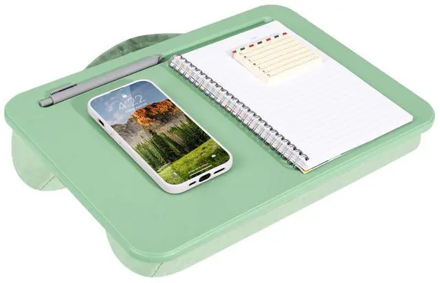 Main image of Compact Lap Desk Sage Green, Fits 14" Laptops Microbead Cushion, Built-In Pencil Slot, Carry Handle, Fits Standard Letter-Size Paper (8.5" × 11")