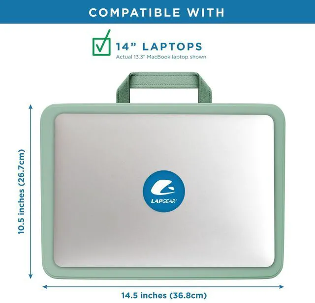 Alt view image 3 of 7 - Compact Lap Desk Sage Green, Fits 14" Laptops Microbead Cushion, Built-In Pencil Slot, Carry Handle, Fits Standard Letter-Size Paper (8.5" × 11")