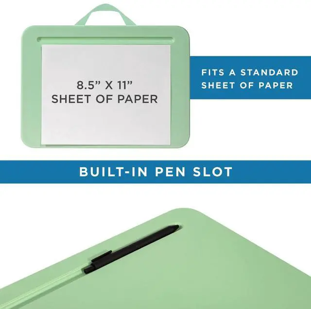 Alt view image 4 of 7 - Compact Lap Desk Sage Green, Fits 14" Laptops Microbead Cushion, Built-In Pencil Slot, Carry Handle, Fits Standard Letter-Size Paper (8.5" × 11")