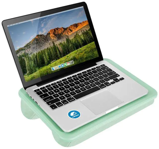 Alt view image 7 of 7 - Compact Lap Desk Sage Green, Fits 14" Laptops Microbead Cushion, Built-In Pencil Slot, Carry Handle, Fits Standard Letter-Size Paper (8.5" × 11")