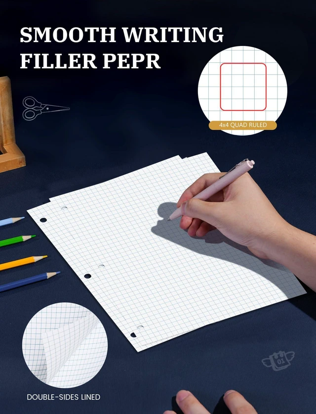 Alt view image 4 of 7 - Loose Leaf Paper 8.5x11, Loose Leaf Notebook Paper 240 Sheets Binder Paper 3-Hole Punched Filler Paper Notebook, 2 Pack, Wide Ruled Lined Paper 8.5 x 11 for 3 Ring Binder, 120 Sheets/Pad