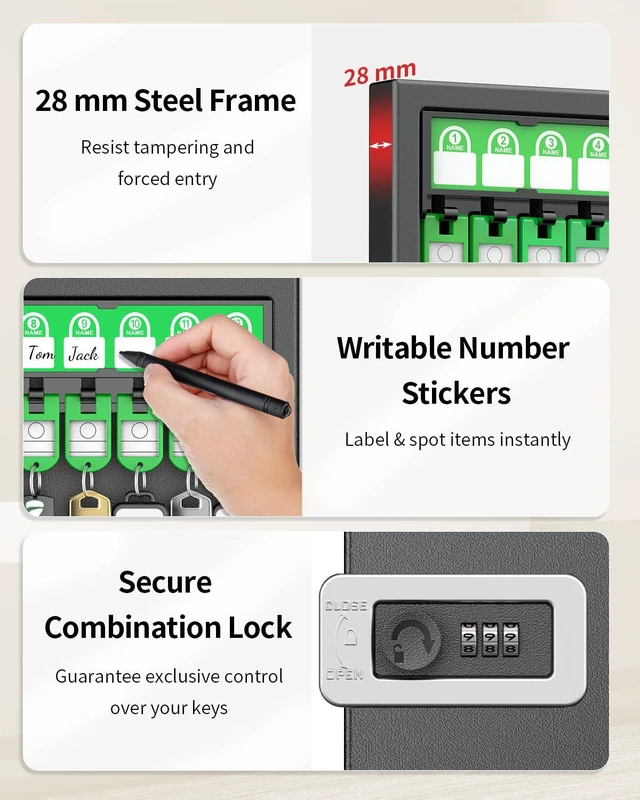 Alt view image 5 of 7 - Key Lock Box with Code, 72 Keys Capacity Wall mount key box, steel key cabinet, 3 digit combination lock, writable key racks & tags, office hotel & company