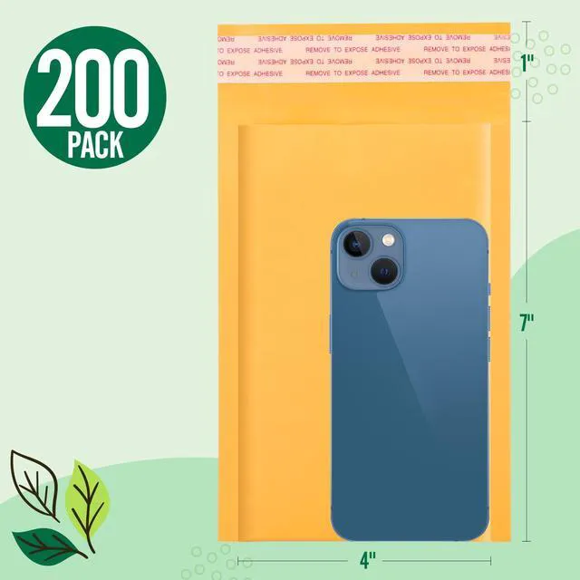 Alt view image 2 of 7 - Bubble Mailers 4x8" 200 Pack Kraft Padded Envelopes Usable Size 4x7" Strong Self Seal Padded Mailers, Thick Bubble Envelopes for Shipping Stickers,Trading Cards,Photos,Small Business #000 Yellow