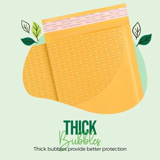 Alt view image 3 of 7 - Bubble Mailers 4x8" 200 Pack Kraft Padded Envelopes Usable Size 4x7" Strong Self Seal Padded Mailers, Thick Bubble Envelopes for Shipping Stickers,Trading Cards,Photos,Small Business #000 Yellow