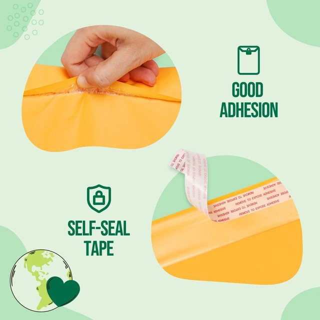 Alt view image 4 of 7 - Bubble Mailers 4x8" 200 Pack Kraft Padded Envelopes Usable Size 4x7" Strong Self Seal Padded Mailers, Thick Bubble Envelopes for Shipping Stickers,Trading Cards,Photos,Small Business #000 Yellow