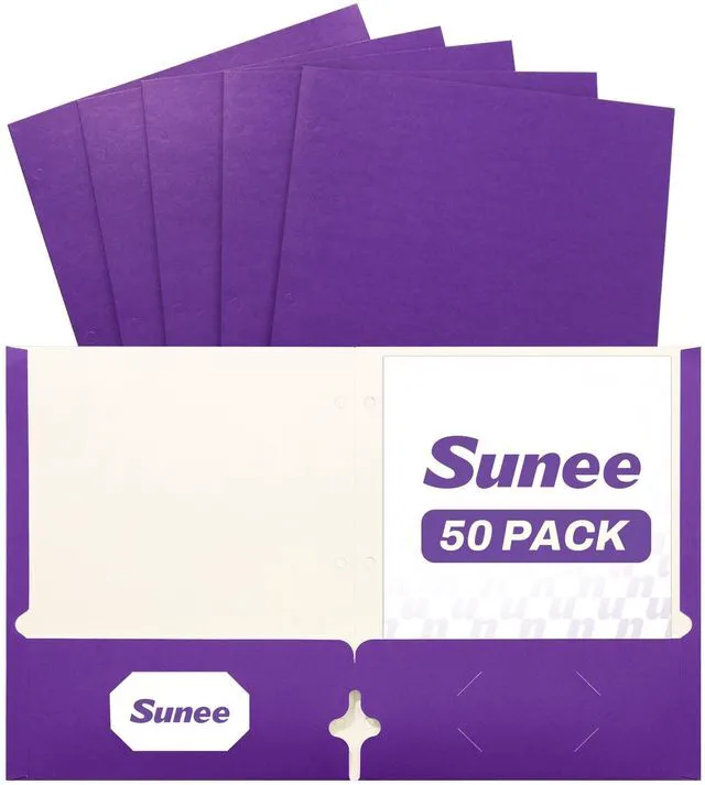 Main image of Folders with Pockets 3 Hole Punched(50 Pack, Purple), 2 Pocket Folders Fit Letter Size Paper, Paper File Folder for School Office Home Business