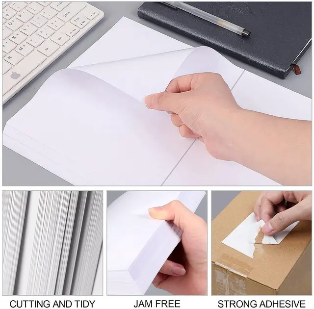 Alt view image 3 of 7 - (1000 Labels/500 Sheets) Half Sheet Self Adhesive Shipping Labels for Laser & Inkjet Printers, 8.5" x 5.5" Shipping Mailing Labels, 2 Per Page Shipping Labels, 5 1/2 x 8 1/2 Half Sheet Labels