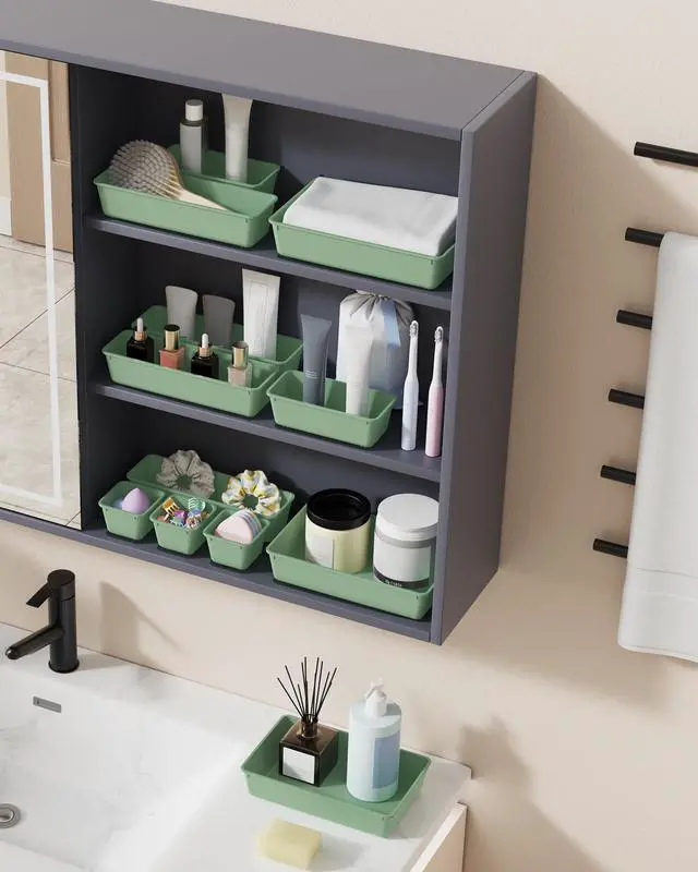 Alt view image 6 of 7 - 25 PCS Plastic Drawer Organizers Set, 4-Sizes Vanity and Makeup Organizer, Desk and bathroom Drawer Organizer Trays, Organizers and Storage for Makeup, Jewelry, Gadgets, Utensils (Green)