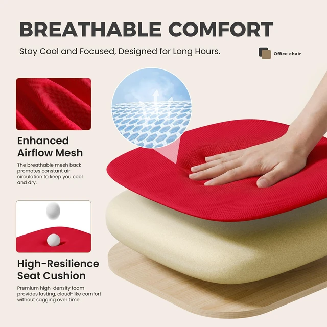 Alt view image 4 of 7 - Ergonomic Office Chair 2 Pack, Home Desk Mesh Chairs, Lumbar Support Height Adjustable, Fixed Armrest, Rocking Mode, 360 Swivel, 2 Pack Home, Red