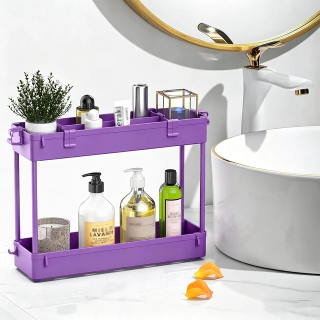 Alt view image 5 of 7 - Slim Storage Cart 3 Tier,Bathroom Organizer Rolling Utility,Mobile Shelving Unit Slide Out for Office, Kitchen, Laundry Room & Narrow Places,Purple
