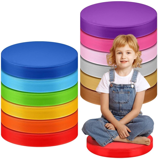 Main image of 12 Pcs Floor Cushions Kids, Rainbow Color, 13.8 x 13.8 x 2 Inch Extra Thick Classroom Seat Cushions Floor Pillows for Kids Toddlers Homeschool Kindergarten Daycare Nursery Playroom