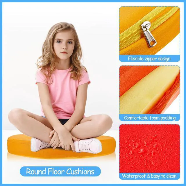 Alt view image 3 of 7 - 12 Pcs Floor Cushions Kids, Rainbow Color, 13.8 x 13.8 x 2 Inch Extra Thick Classroom Seat Cushions Floor Pillows for Kids Toddlers Homeschool Kindergarten Daycare Nursery Playroom