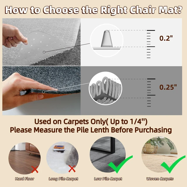 Alt view image 2 of 7 - Office Chair Mat for Low-Pile Carpet 36" x 48", Convex Extended Lip Clear PVC With Anti-Slip Studs, Extended Front Area Fits Under Desks, Stable Chair Rolling, Home and Office Use