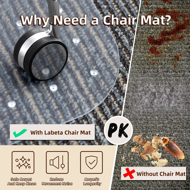 Alt view image 4 of 7 - Office Chair Mat for Low-Pile Carpet 36" x 48", Convex Extended Lip Clear PVC With Anti-Slip Studs, Extended Front Area Fits Under Desks, Stable Chair Rolling, Home and Office Use
