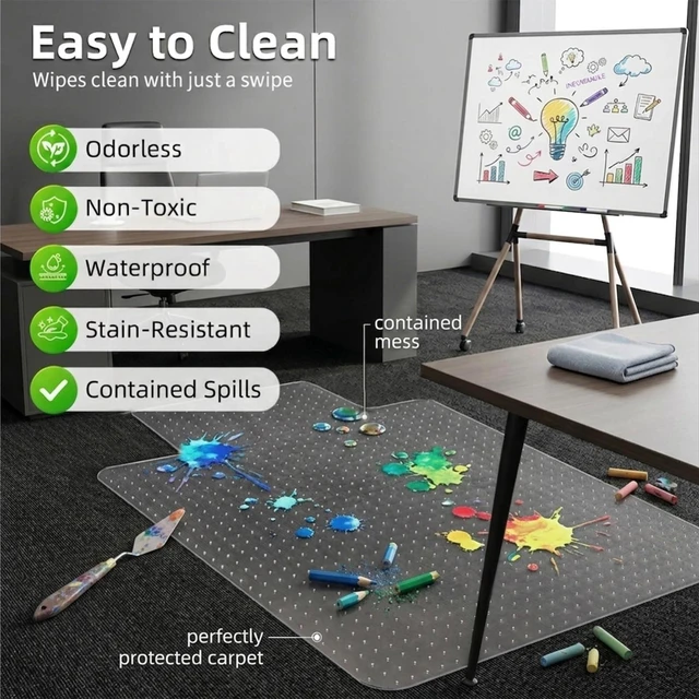 Alt view image 5 of 7 - Office Chair Mat for Low-Pile Carpet 36" x 48", Convex Extended Lip Clear PVC With Anti-Slip Studs, Extended Front Area Fits Under Desks, Stable Chair Rolling, Home and Office Use