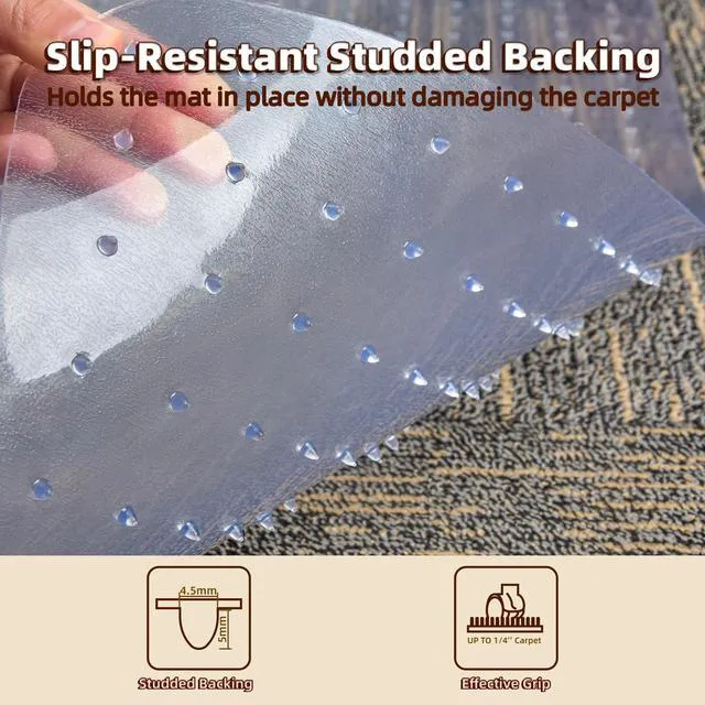 Alt view image 6 of 7 - Office Chair Mat for Low-Pile Carpet 36" x 48", Convex Extended Lip Clear PVC With Anti-Slip Studs, Extended Front Area Fits Under Desks, Stable Chair Rolling, Home and Office Use