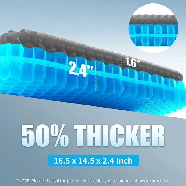 Alt view image 2 of 6 - Gel Seat Cushion for Long Sitting - 16.5" x 14.5" x 2.4" (Extra ThickSoft) Zero Gel Cushions for Pressure Relief, Honeycomb Gel Seat Cushion, Ergonomic Silicone Seat Cushion for People Over 180 lbs