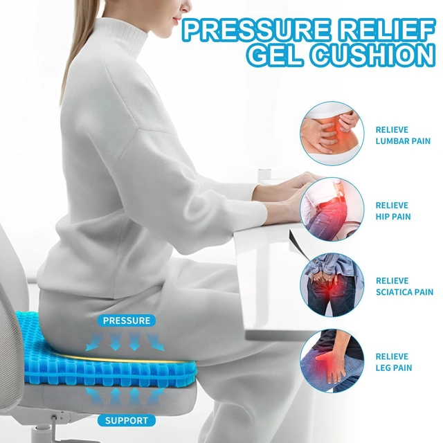 Alt view image 3 of 6 - Gel Seat Cushion for Long Sitting - 16.5" x 14.5" x 2.4" (Extra ThickSoft) Zero Gel Cushions for Pressure Relief, Honeycomb Gel Seat Cushion, Ergonomic Silicone Seat Cushion for People Over 180 lbs