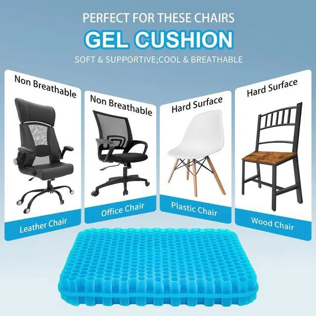 Alt view image 5 of 6 - Gel Seat Cushion for Long Sitting - 16.5" x 14.5" x 2.4" (Extra ThickSoft) Zero Gel Cushions for Pressure Relief, Honeycomb Gel Seat Cushion, Ergonomic Silicone Seat Cushion for People Over 180 lbs