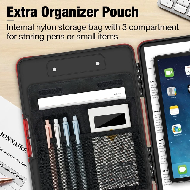 Alt view image 2 of 7 - Toughest Clipboard with Storage, Clip Boards 8.5x11 with Pen Pouch Rubber Corner, Heavy Duty, Extra Nylon Pouch, High Capacity, Organization Box Case for Contractor Trucker Driver, Letter Size