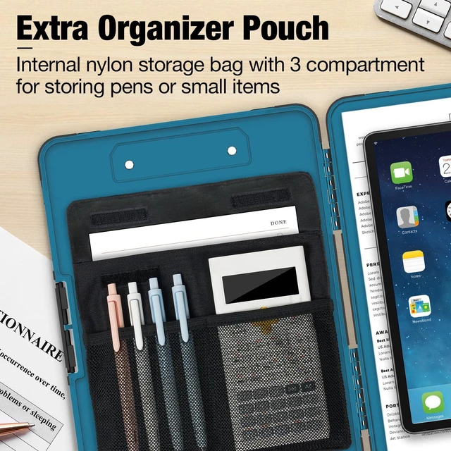 Alt view image 4 of 7 - Toughest Clipboard with Storage, Clip Boards 8.5x11 with Pen Pouch Rubber Corner, Heavy Duty, Extra Nylon Pouch, High Capacity, Organization Box Case for Contractor Trucker Driver, Letter Size