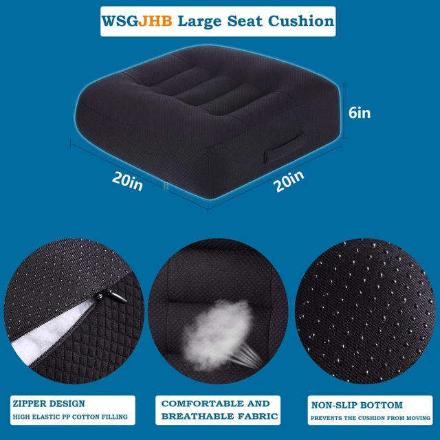 Alt view image 3 of 7 - Large Seat Cushion, Extra Thick Booster 20x20x6 inchs, Black Seat Cushions for Office Chairs Long Sitting Office Workers, Car Drivers, Relieves Back Pain, Breathable, Anti-Slip