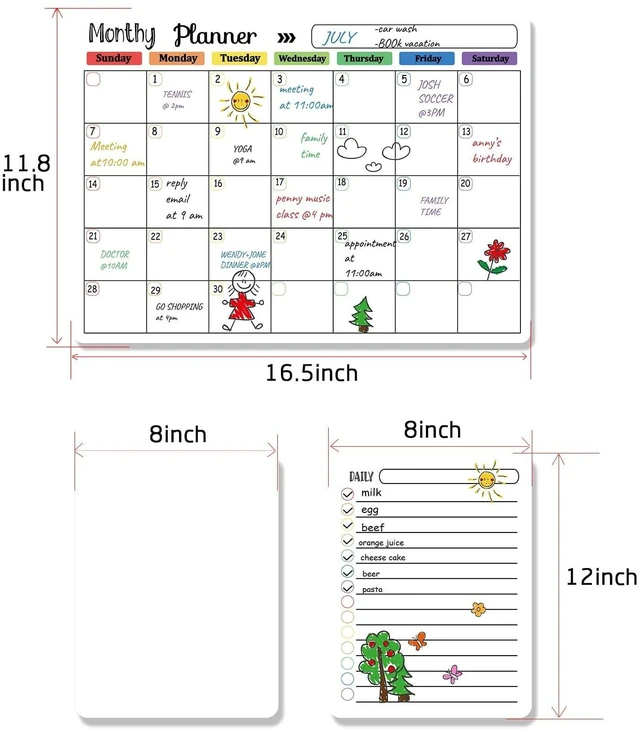 Alt view image 4 of 5 - Magnetic Dry Erase Calendar Whiteboard Set (4-Pack) for Home and Kitchen, with Monthly and Weekly Views (16.5 x 11.8), Magnetic Whiteboard and Daily Planners (12 x 8) 8 Markers & Eraser