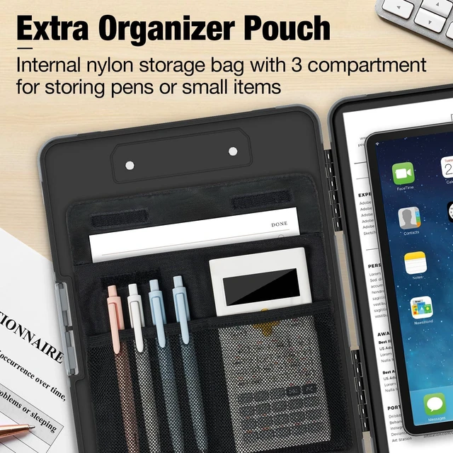 Alt view image 3 of 7 - Toughest Clipboard with Storage, Clip Boards 8.5x11 with Pen Pouch Rubber Corner, Heavy Duty, Extra Nylon Pouch, High Capacity, Organization Box Case for Contractor Trucker Driver, Letter Size