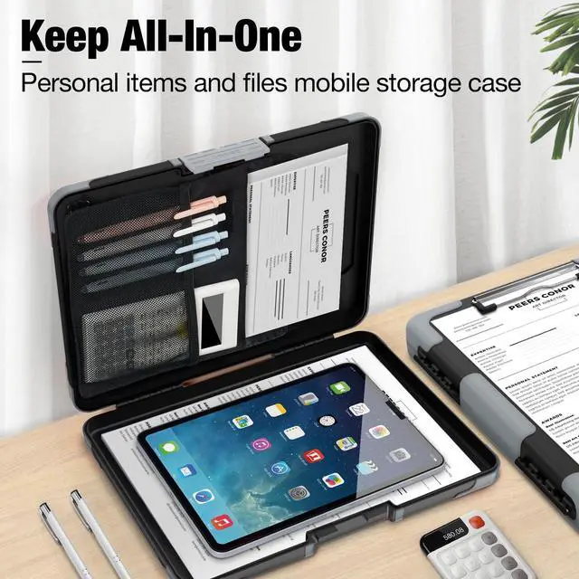 Alt view image 4 of 7 - Toughest Clipboard with Storage, Clip Boards 8.5x11 with Pen Pouch Rubber Corner, Heavy Duty, Extra Nylon Pouch, High Capacity, Organization Box Case for Contractor Trucker Driver, Letter Size