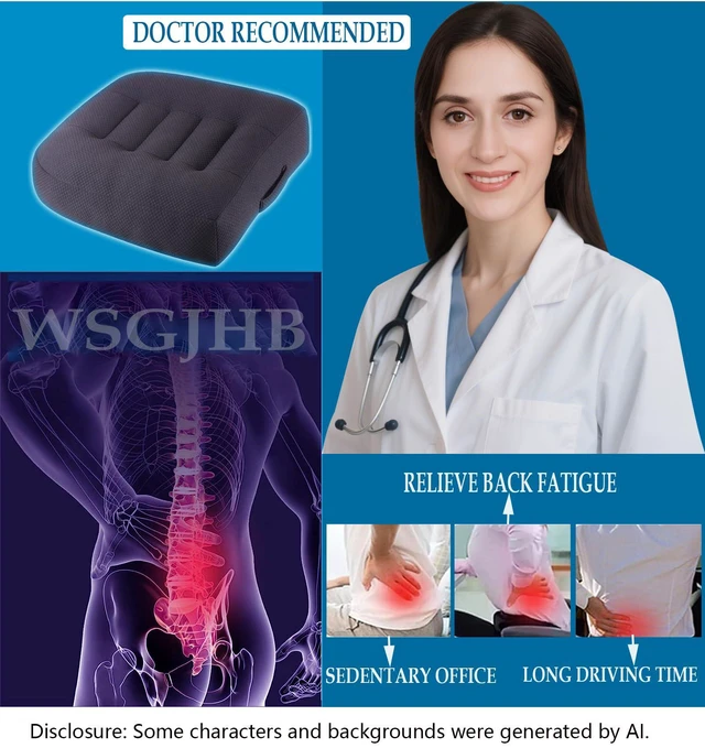 Alt view image 5 of 7 - Large Seat Cushion, Extra Thick Booster 20x20x6 inchs, Black Seat Cushions for Office Chairs Long Sitting Office Workers, Car Drivers, Relieves Back Pain, Breathable, Anti-Slip