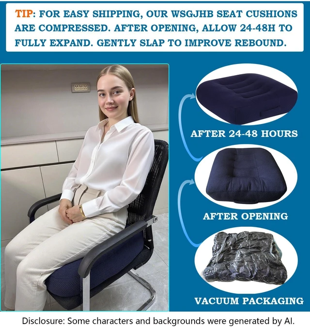 Alt view image 7 of 7 - Large Seat Cushion, Extra Thick Booster 20x20x6 inchs, Black Seat Cushions for Office Chairs Long Sitting Office Workers, Car Drivers, Relieves Back Pain, Breathable, Anti-Slip