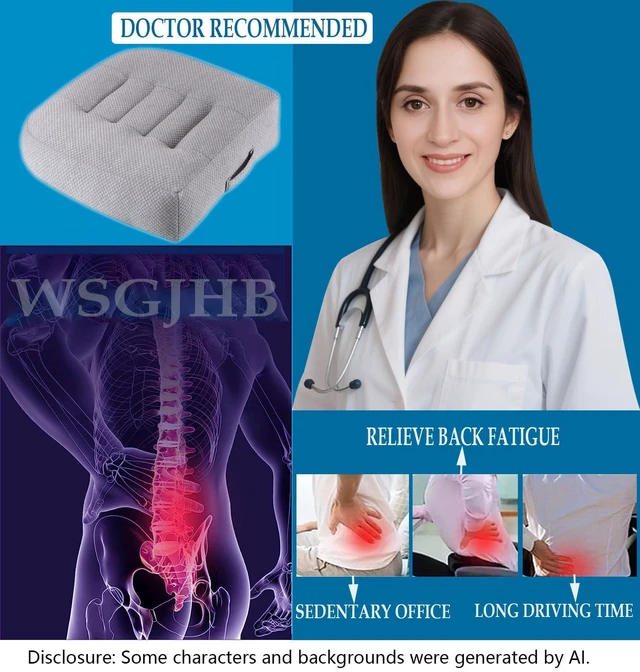 Alt view image 3 of 7 - Large Seat Cushion, Extra Thick Booster Seat Cushions Long Sitting Office Chair Cushion Long Sitting Office Workers, Car Drivers, Relieves Back Pain, Breathable, Anti-Slip, 20x20x6 inchs