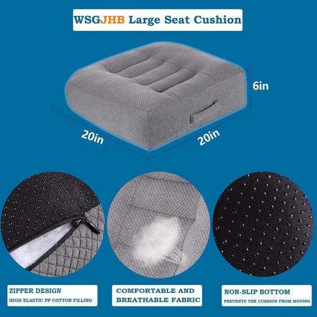 Alt view image 4 of 7 - Large Seat Cushion, Extra Thick Booster Seat Cushions Long Sitting Office Chair Cushion Long Sitting Office Workers, Car Drivers, Relieves Back Pain, Breathable, Anti-Slip, 20x20x6 inchs