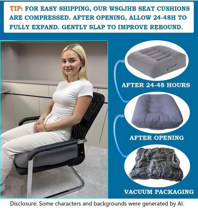Alt view image 7 of 7 - Large Seat Cushion, Extra Thick Booster Seat Cushions Long Sitting Office Chair Cushion Long Sitting Office Workers, Car Drivers, Relieves Back Pain, Breathable, Anti-Slip, 20x20x6 inchs