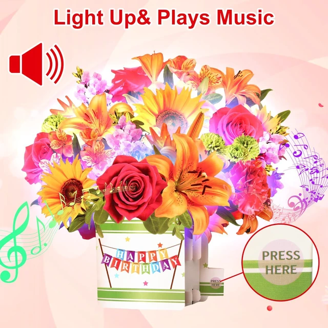 Alt view image 2 of 7 - Birthday Cards for Women,Music and Light 10Inch Sunflower Bouquet 3D Popup Birthday Gift Card for Women Mom Wife Daughter Sister(Blank Notecard & Envelope)